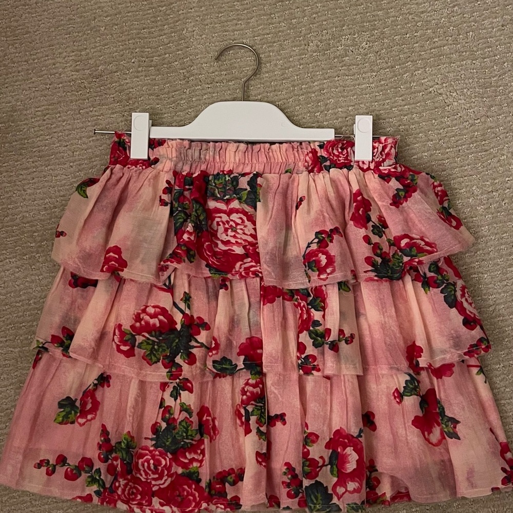LoveShackFancy Pink and Red Floral Skirt